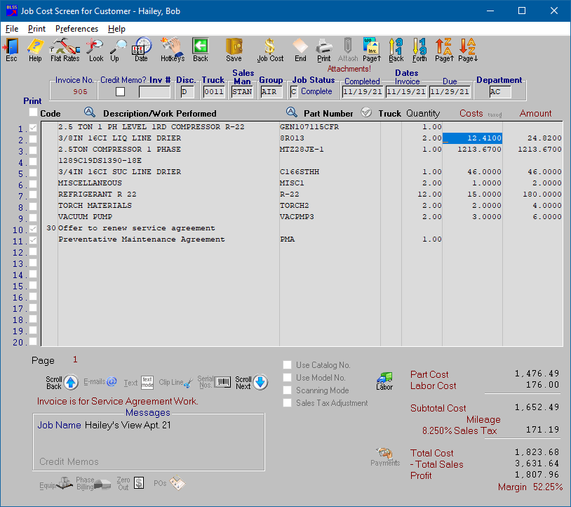 Invoice Job Cost