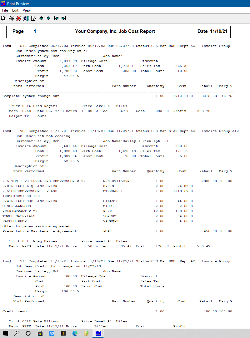 Job Costl Report