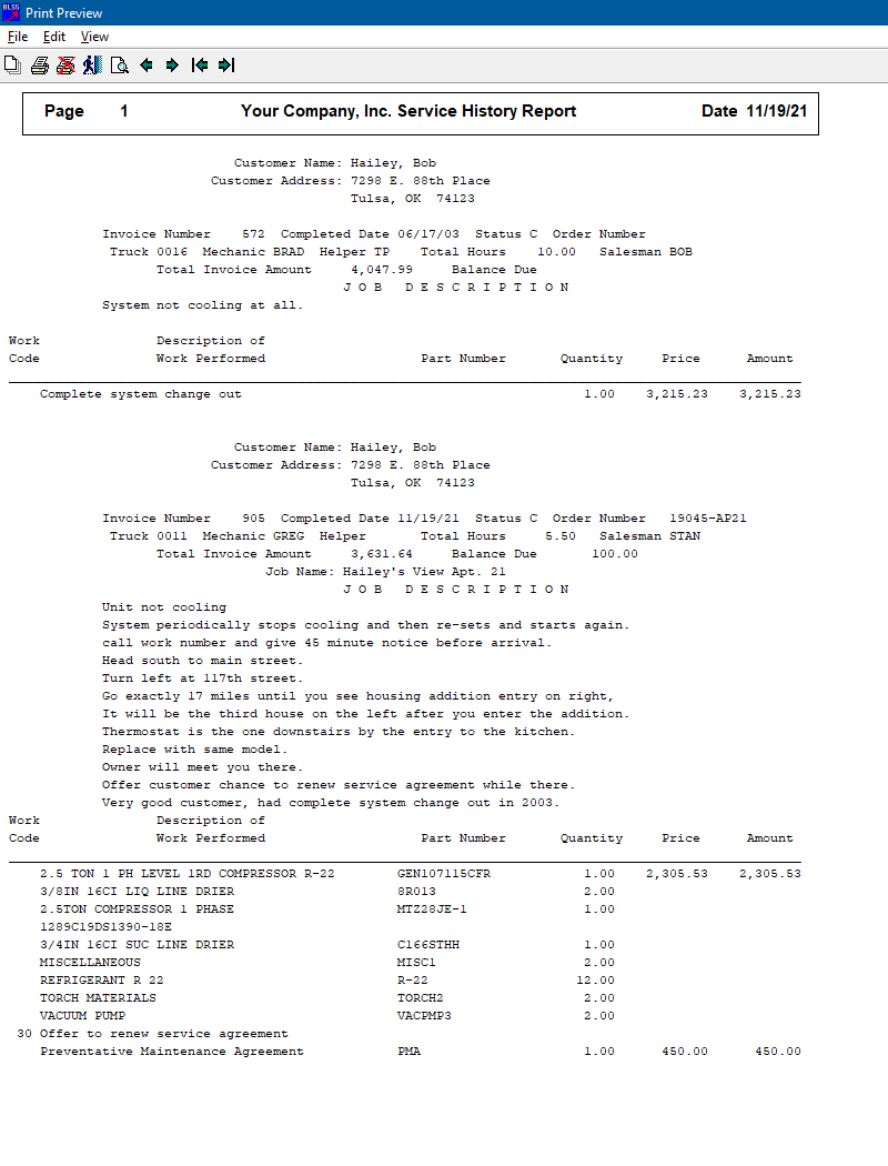 Service History Report